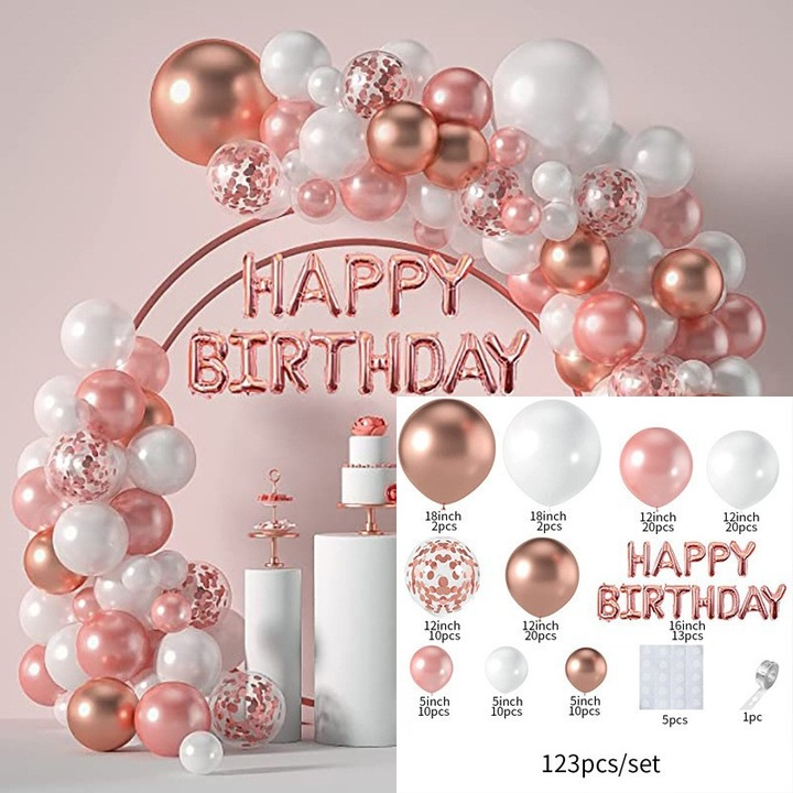 Set Baloane Aniversare Nevermore, 120 Piese, Latex Premium, Rezistent, Caramiziu-Alb