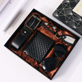 Set cadou pentru barbati 5 piese, NEVERMORE, ochelari de soare, curele, portofel, bratara si breloc, perfect pentru el, domnule, tata, sot, fiu, frate, coleg, Negru