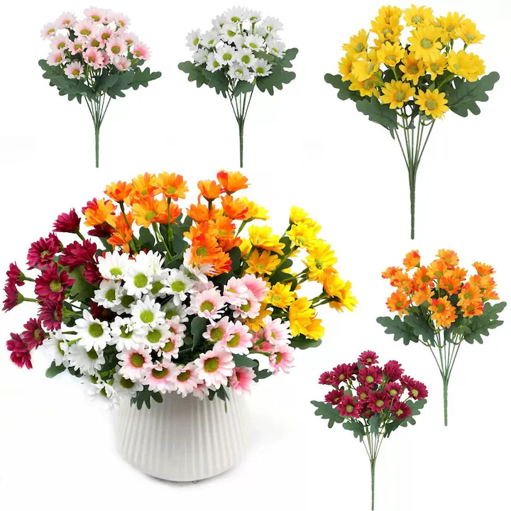 Set 10 Buchete Flori Artificiale Margarete NEVERMORE, Flori Decorative pentru Vaza, Aspect Natural, Decor Casa, Birou, Nunta si Evenimente, Multicolor
