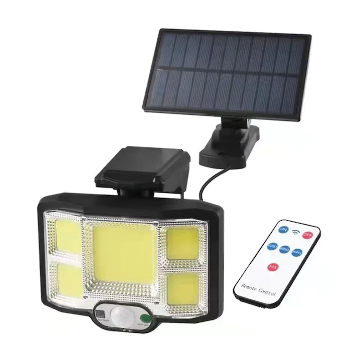 Lampa Solara, Nevermore, 168COB, corp iluminat exterior, cu incarcare solara, panou fotovoltaic, cu senzor de miscare si telecomanda