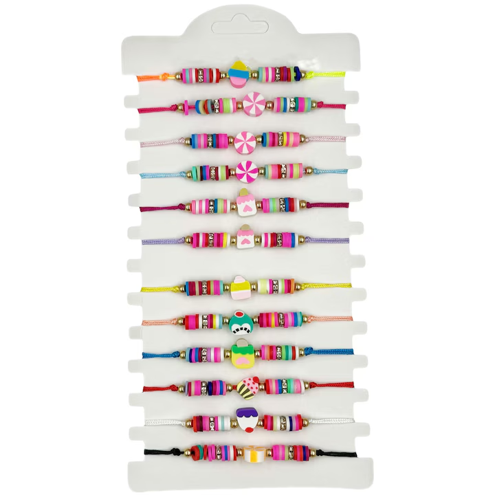 Set 12 martisoare bratari, NEVERMORE, Sweet Candy, BR2605, Lungime reglabila, Multicolor