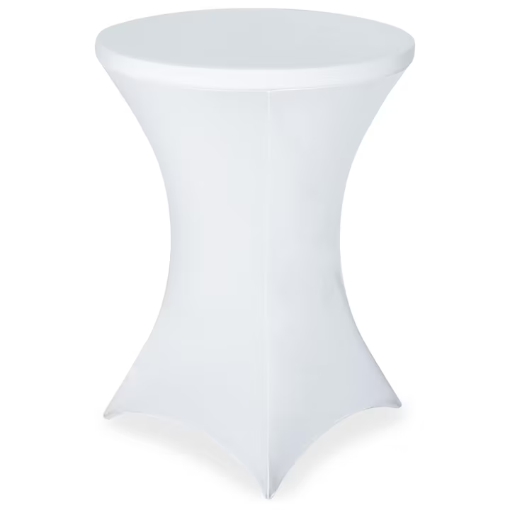 Husa masa evenimente, NEVERMORE, husa elastica, pentru masa cocktail, poliester, forma rotunda, Diametru 80 cm, Inatime 110 cm, Alb