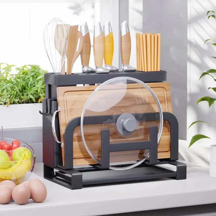Suport tacamuri cu functie de scurgere, NEVERMORE, uscator tacamuri, Organizator tacamuri, Suport ustensile bucatarie, 25x16x23.55 cm, Negru