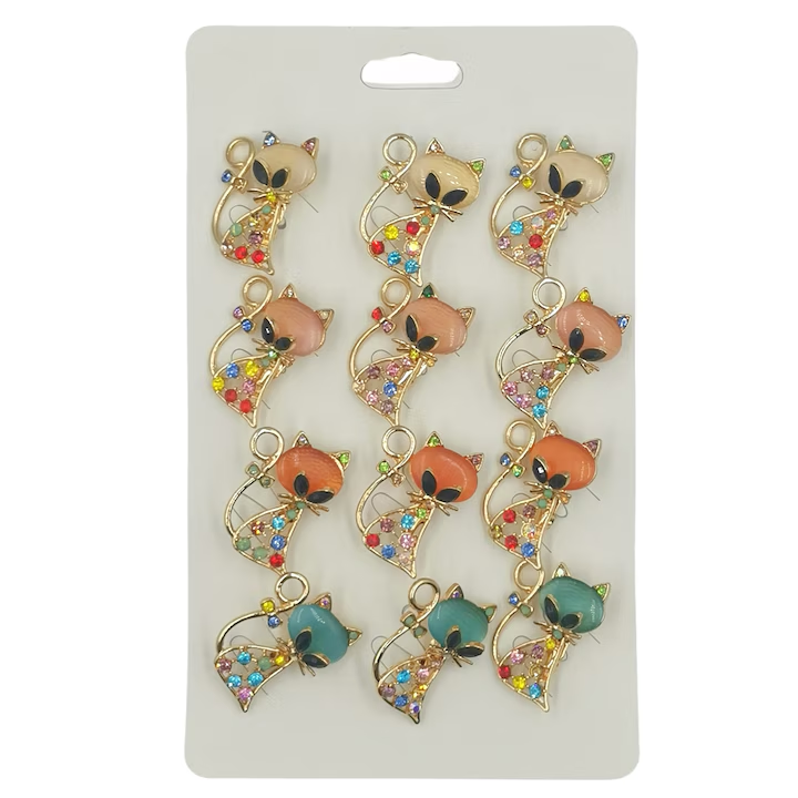Set 12 brose pentru martisor, NEVERMORE, Pisici, Multicolor