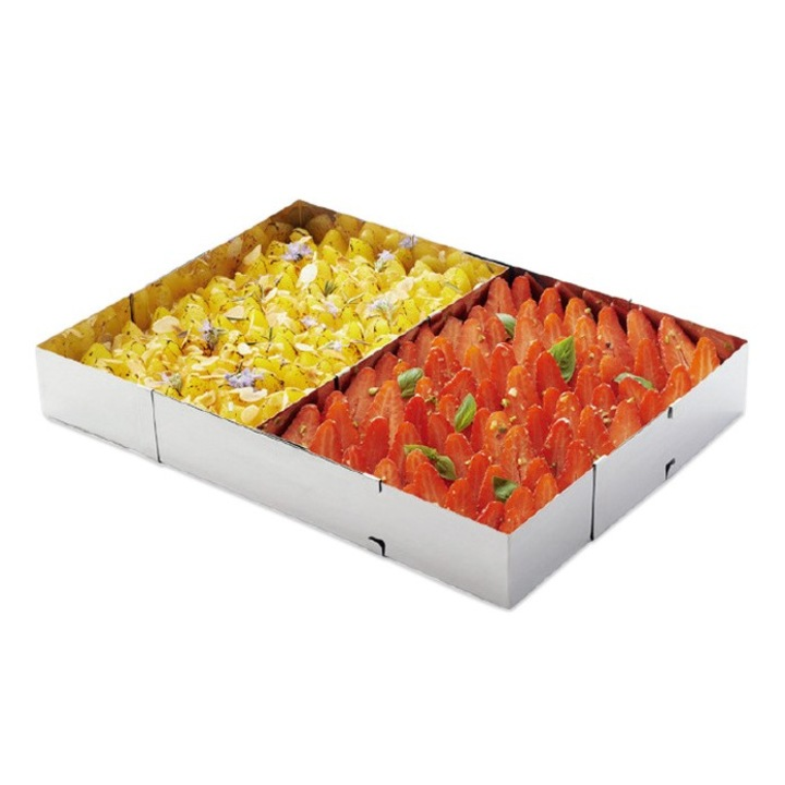 Forma dreptunghiulara pentru tort, NEVERMORE, Inox, reglabila, Lumgime 28 - 53 cm, Latime 18 - 35 cm, Inaltime 8 cm