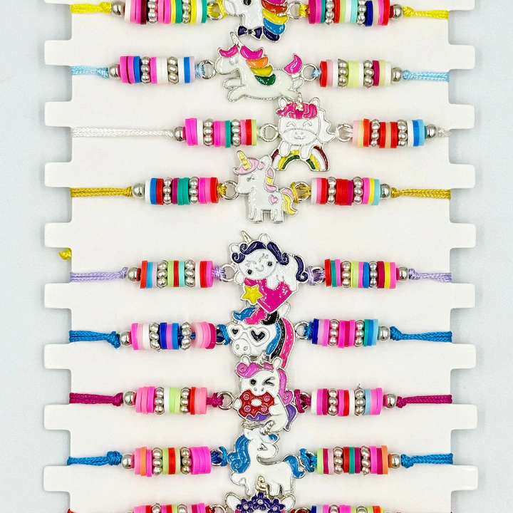 Set 12 martisoare bratari, NEVERMORE, Unicorn, BR2604, Lungime reglabila, Multicolor