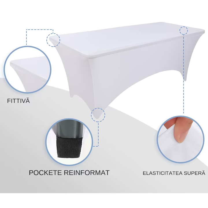 Husă masă evenimente, Nevermore, elastică, prindere sigură, Alb