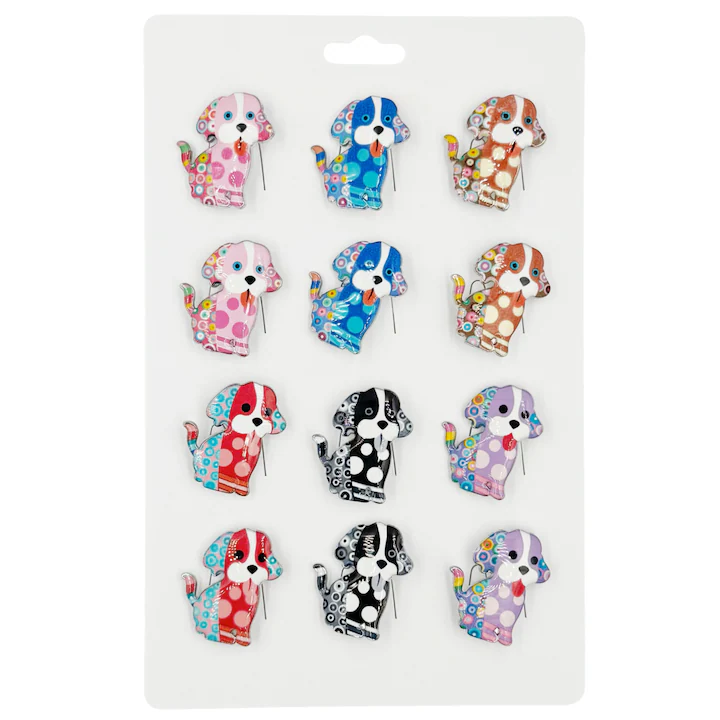 Set 12 martisoare brose, NEVERMORE, Catelus, Metal, B2507, 3cm, Multicolor