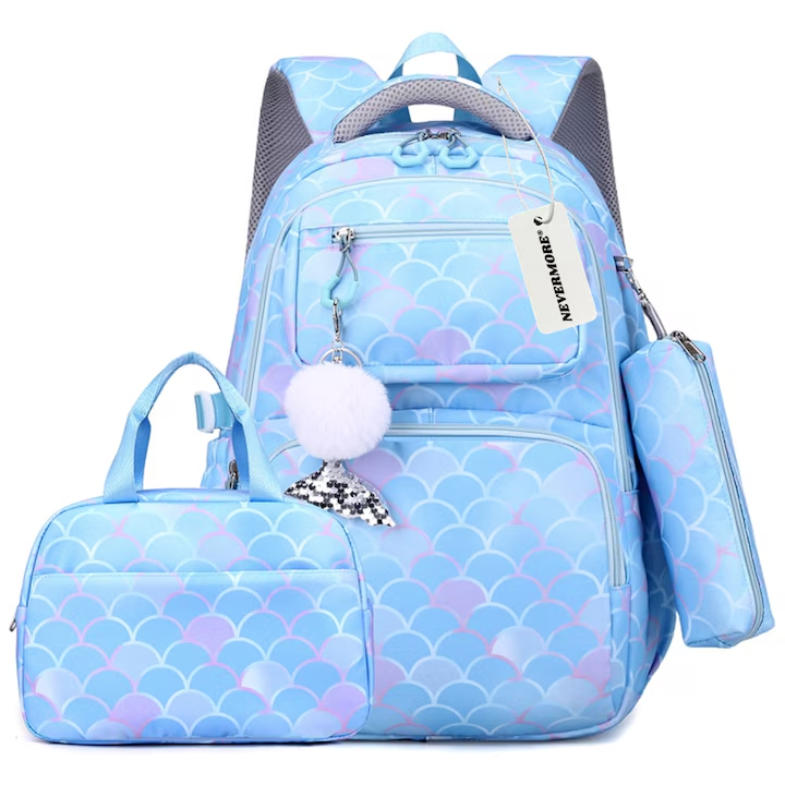 Set ghiozdan scoala 3 piese, Penar si Geanta, NEVERMORE, Rezistent la apa, protectie spate, 46 x 32 x 20 cm