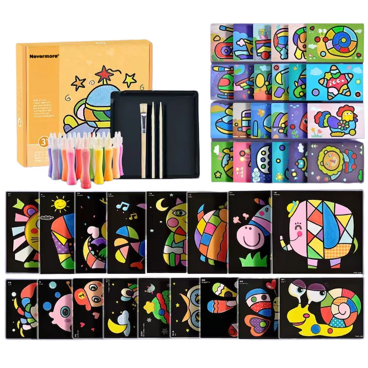 Set jucarie creativa Pictura cu nisip colorat, NEVERMORE, 24 culori de nisip si 42 Pictura