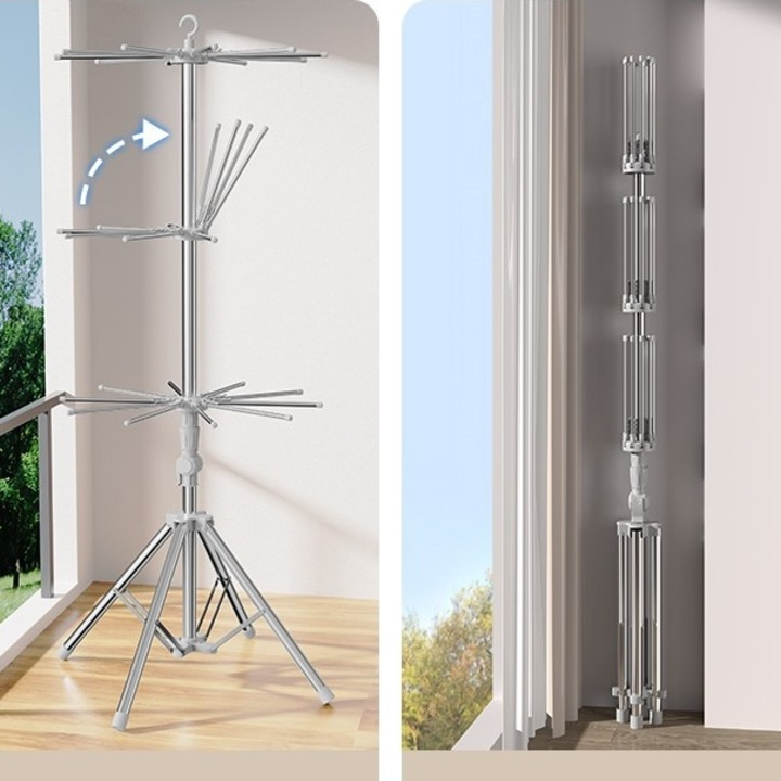 Uscator de rufe vertical si pliabil, NEVERMORE, inaltime 170 cm, 20 cleme, 50 capse, Gri