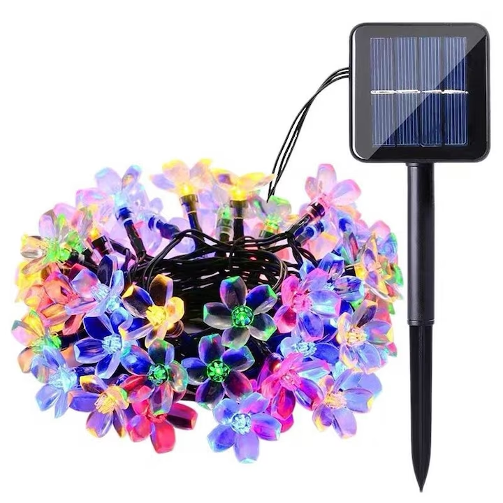Ghirlanda luminoasa solara decorativa, NEVERMORE, Incarcare solara, 50 flori, 5M, Multicolor