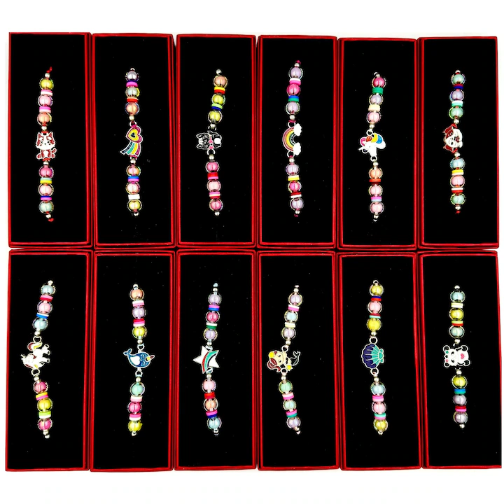 Set 12 martisoare bratari cu cutii, NEVERMORE, Lungime reglabila, B26S1202, Multicolor