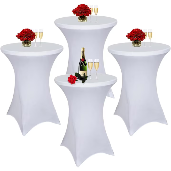 Husa masa evenimente, NEVERMORE, husa elastica, pentru masa cocktail, poliester, forma rotunda, Diametru 80 cm, Inatime 110 cm, Alb