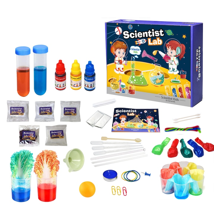 Set de joaca educativ laborator de stiinta, 36 de Experimente, Instructiuni in Limba Romana, Multiple Accesorii, Reutilizabile, Portabil, Usor de utilizat, ８ ani +, Multicolor