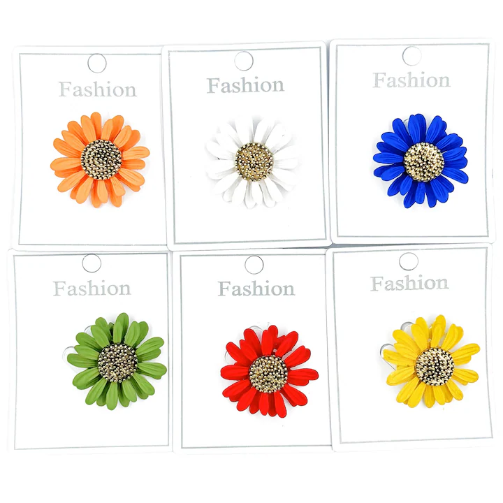 Set 6 martisoare brose, NEVERMORE, Margaretuta, Metal, B2517, 3.5cm, Multicolor
