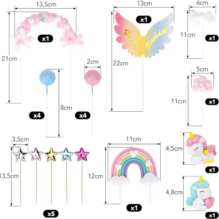 Set Decor Tort Unicorn 20 Piese, NEVERMORE Multicolor
