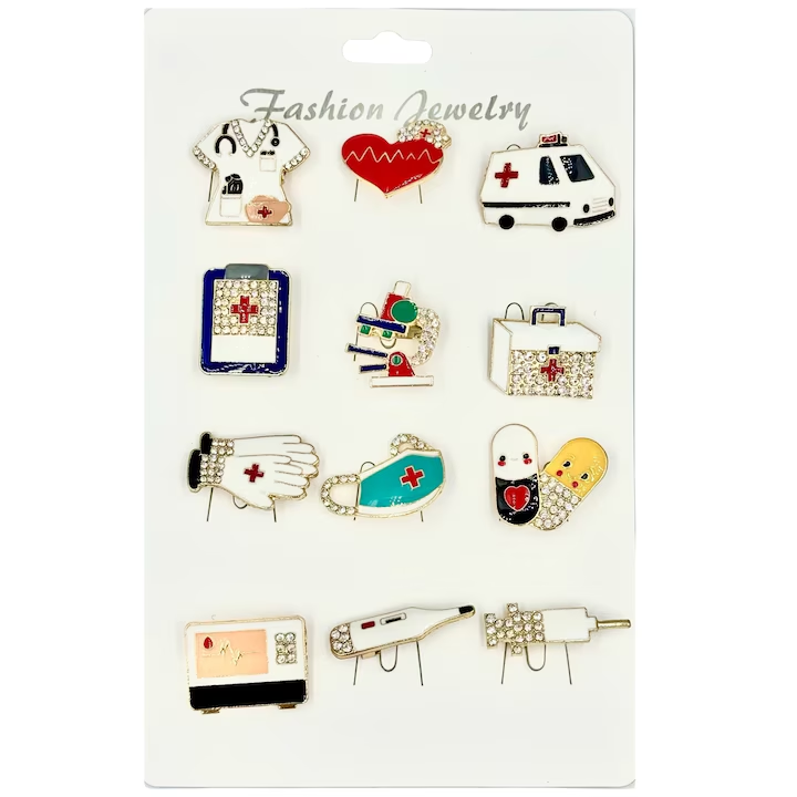 Set 12 martisoare brose, NEVERMORE, Metal, B2601, Multicolor
