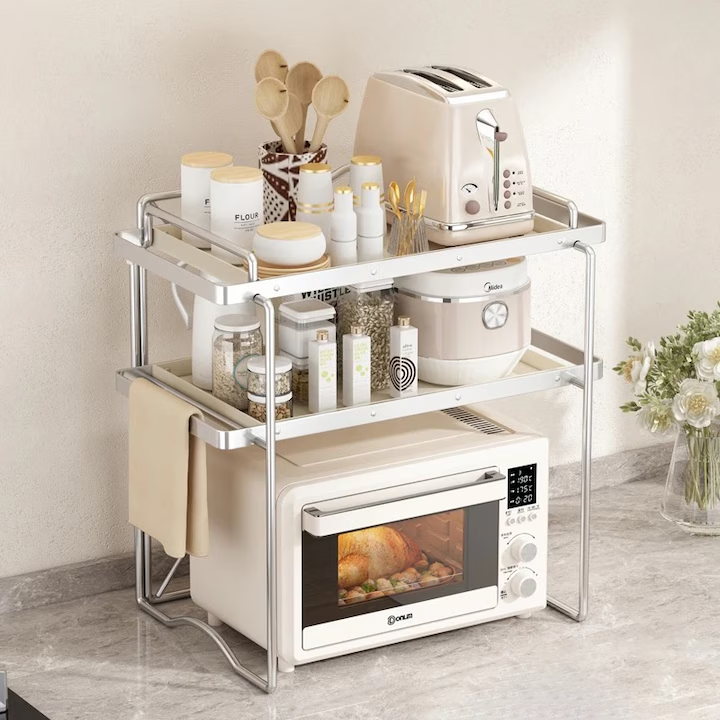 Raft demontabil universal, NEVERMORE, pretabil cuptor cu microunde, Potrivit ca tavita, 57x36x58 cm, Inox, Alb