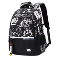 Ghiozdan scoala, NEVERMORE, Imprimare numerica, Stil simplu pentru calatorie si scolar, capacitate mare, 48 x 33 x 19 cm, Negru/Alb