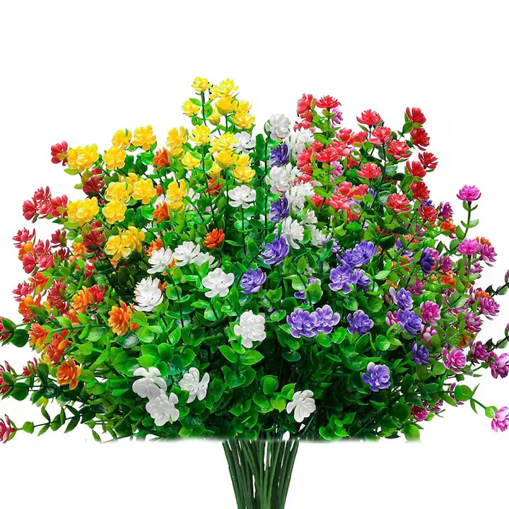 Set 12 Buchete Flori Artificiale, Plante Decorative pentru Interior si Exterior, Gradina, Balcon, Ghiveci, Birou, Nunta, Petrecere, Multicolor