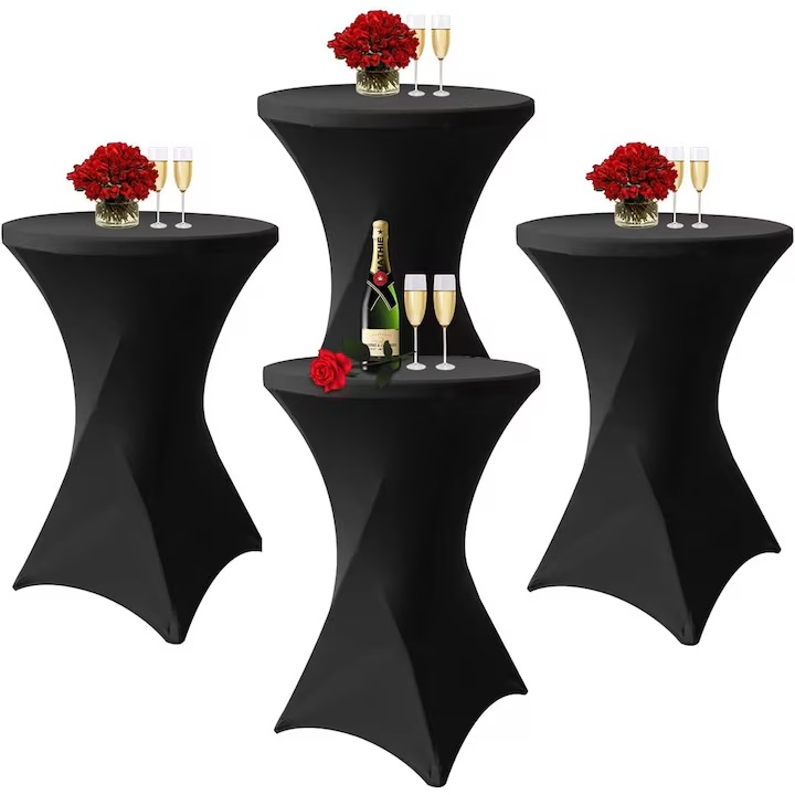 Husa masa evenimente, NEVERMORE, husa elastica, pentru masa cocktail, poliester, forma rotunda, Diametru 80 cm, Inatime 110 cm, Negru