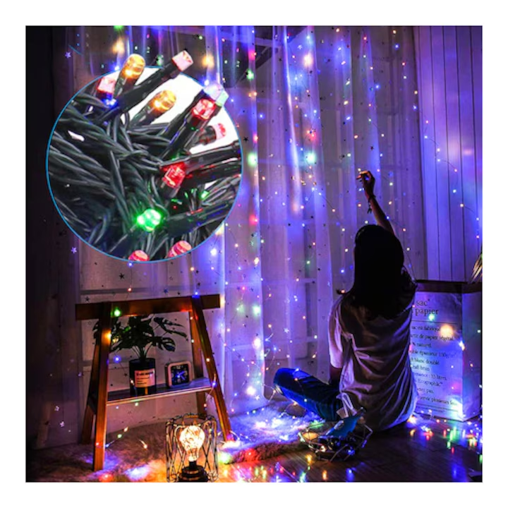 Instalatie Brad de Craciun Liniara, NEVERMORE, 8 jocuri de lumini, Multicolor