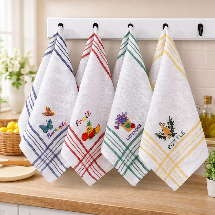Set 12 Prosoape Bucatarie, NEVERMORE, Bumbac, textura tip fagure, 40x60 cm, Multicolor