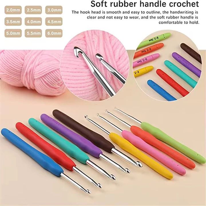Set Crosetat Complet, 107 Accesorii, Crosetat incepatori si avansati, Crosete Ergonomice, Fire, Marcatoare, Ace si Geanta de Depozitare, Multicolor