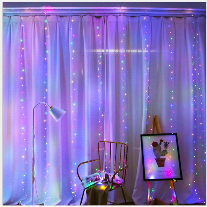 Instalatie de Craciun, NEVERMORE, Perdea, 3 m x 3 m, 300 led, 8 Moduri, alimentare USB, cu carlig, Rezistent Apa, Luminozitate reglabila, cu Telecomanda, Multicolor